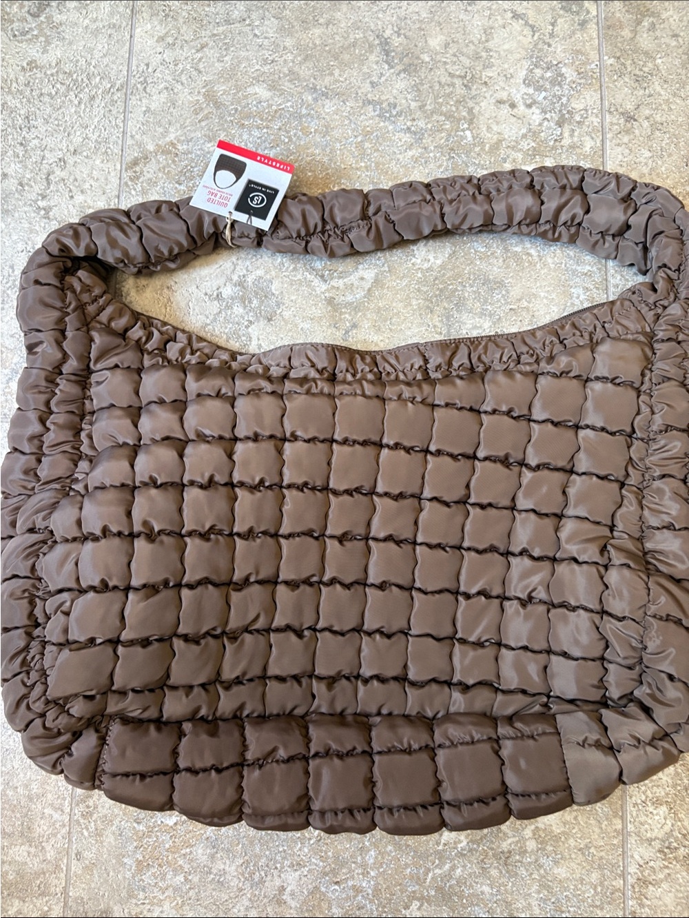 Free People inspired Quilted Puffer Hobo Bag in Brown! NWT!